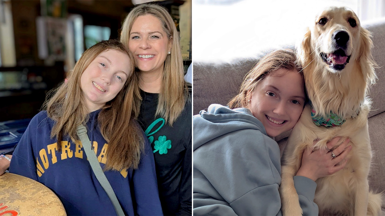 Riley with her mom and Riley with her dog
